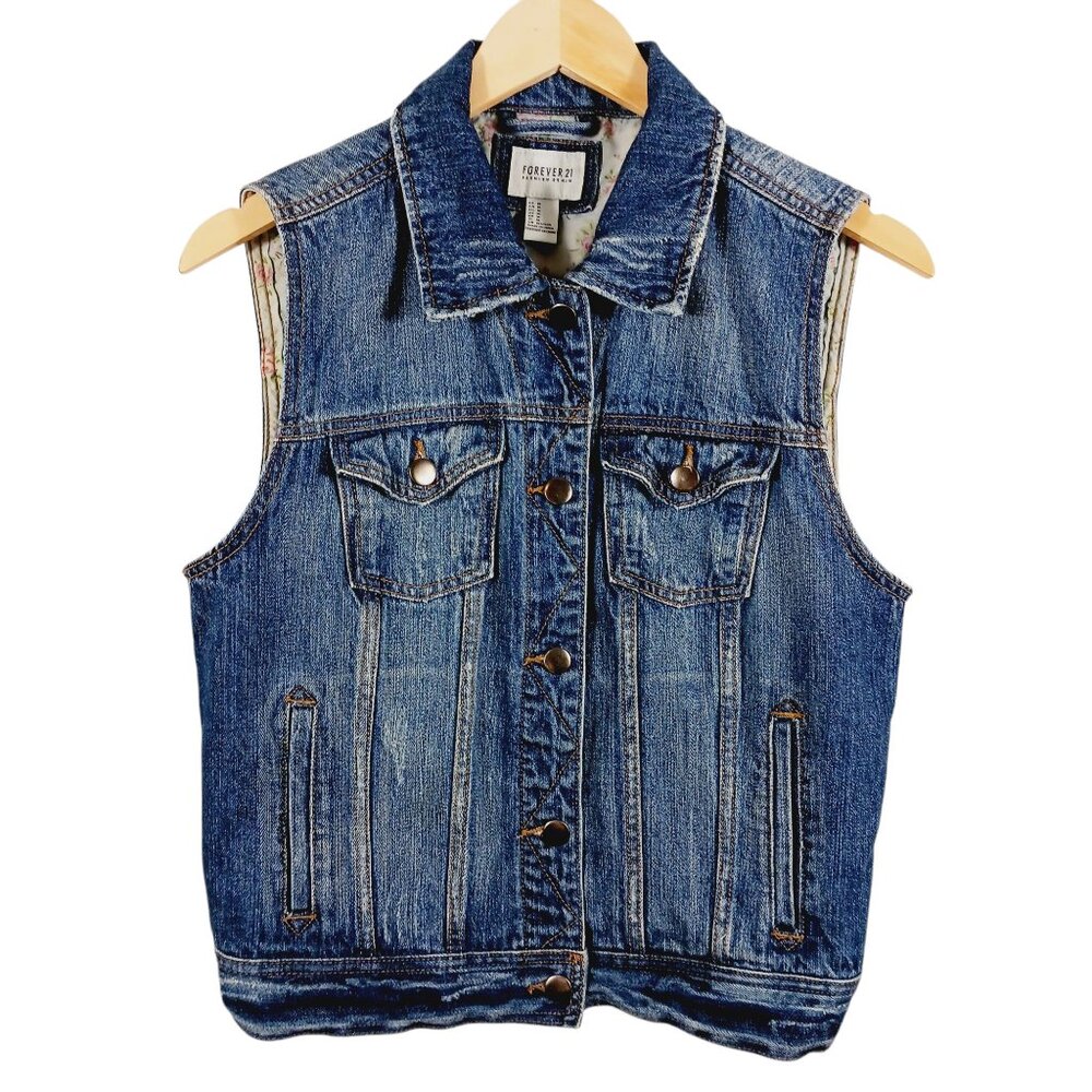 Denim Vest by Forever 21 Distressed Style Size Medium, Coastal Cowgirl, Western